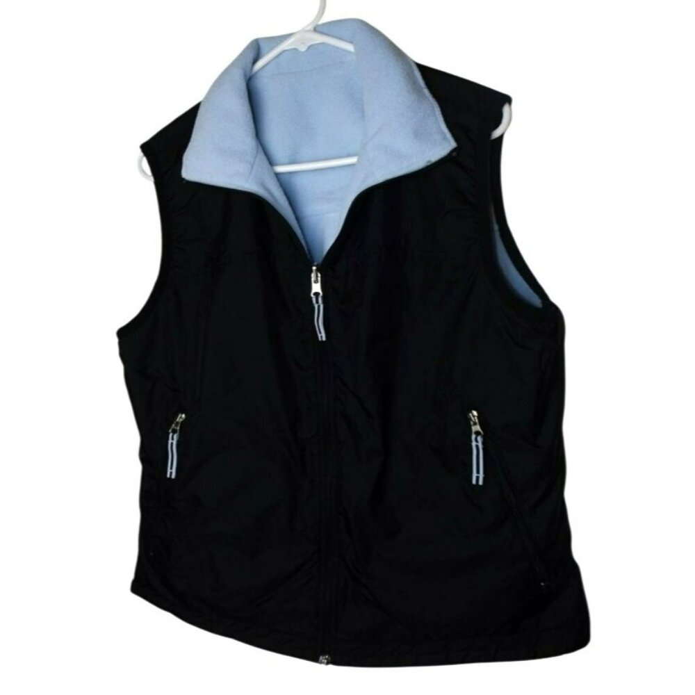 Womans Fleece Vest Athletic Works Reversible Black Blue Size 1X  JH780